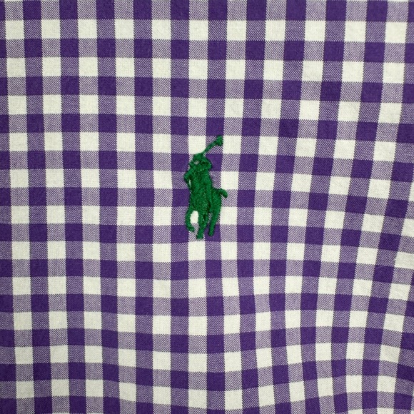 Ralph Lauren Adult Mens Button Down Shirt Large Purple White Gingham Check Pony - Picture 7 of 10